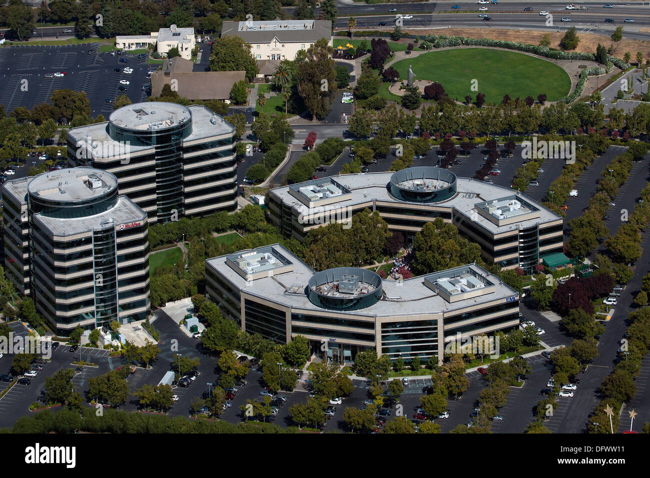 Fotografia aerea della sede aziendale di McAfee, Inc. Santa Clara, California Foto Stock