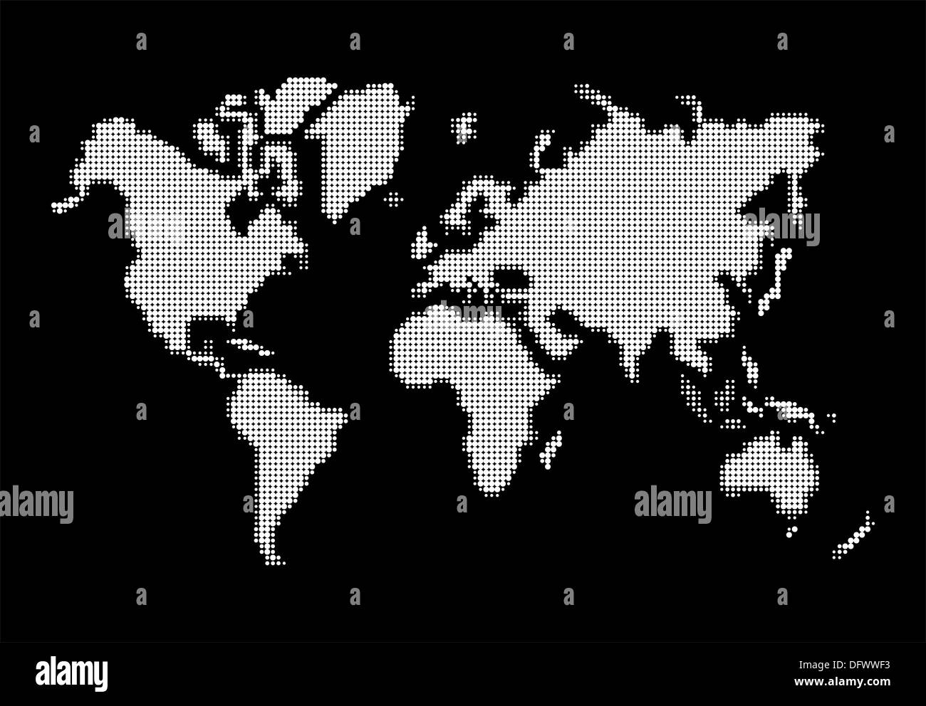 Mappa del mondo, puntini bianchi atlas composizione. EPS10 file vettoriale organizzati in strati per operazioni di editing semplici. Foto Stock