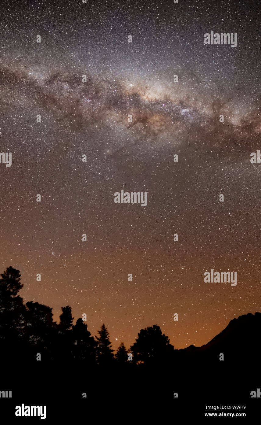 Il centro della Via Lattea, il nostro centro galattico al di sopra della Sierras, Sierra de la Ventana, Argentina. Foto Stock