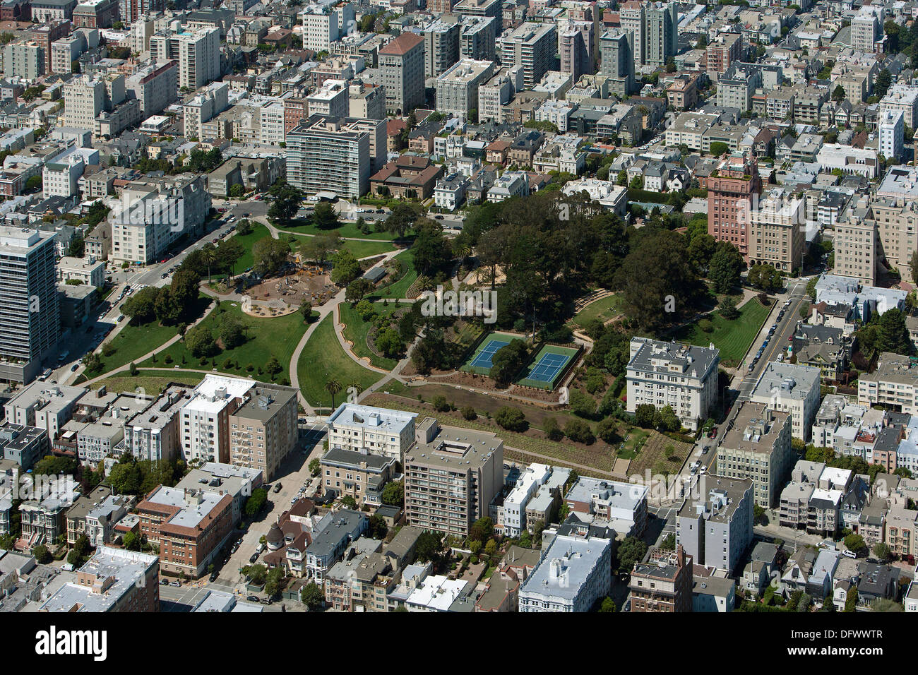 Fotografia aerea Lafayette Park, Pacific Heights, San Francisco Foto Stock
