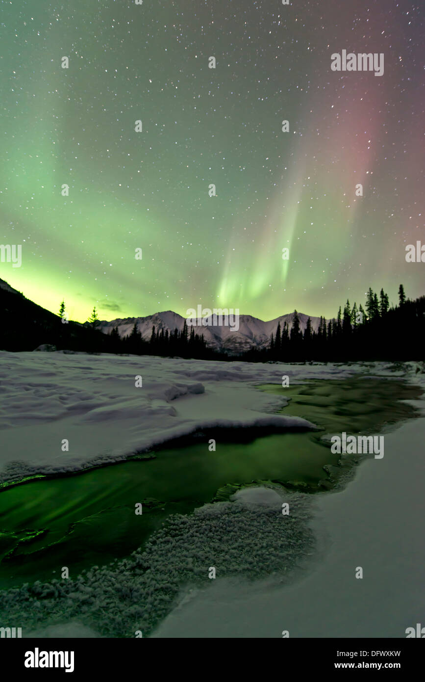 Aurora boreale, Annie Lago, Yukon, Canada. Foto Stock