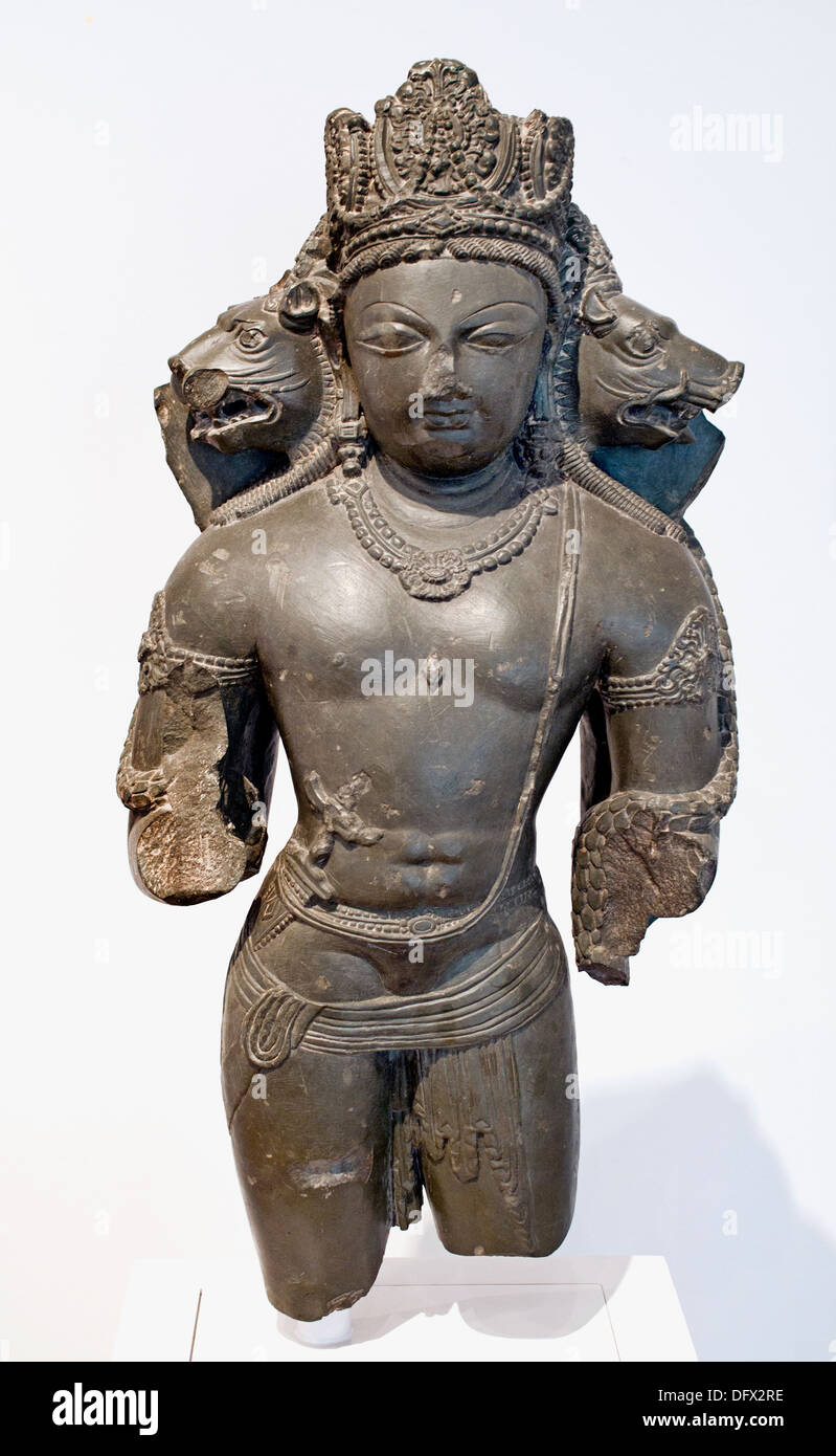 Tre teste Vishnu con in più due teste di leone e di cinghiale 750-825 India Jammu e Kashmir steatite Museo India induismo Foto Stock
