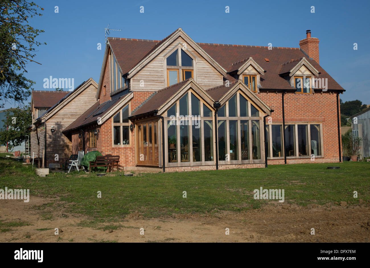 Nuovo telaio in legno e hemcrete eco costruire con grande quercia sala sun Mickleton REGNO UNITO Foto Stock