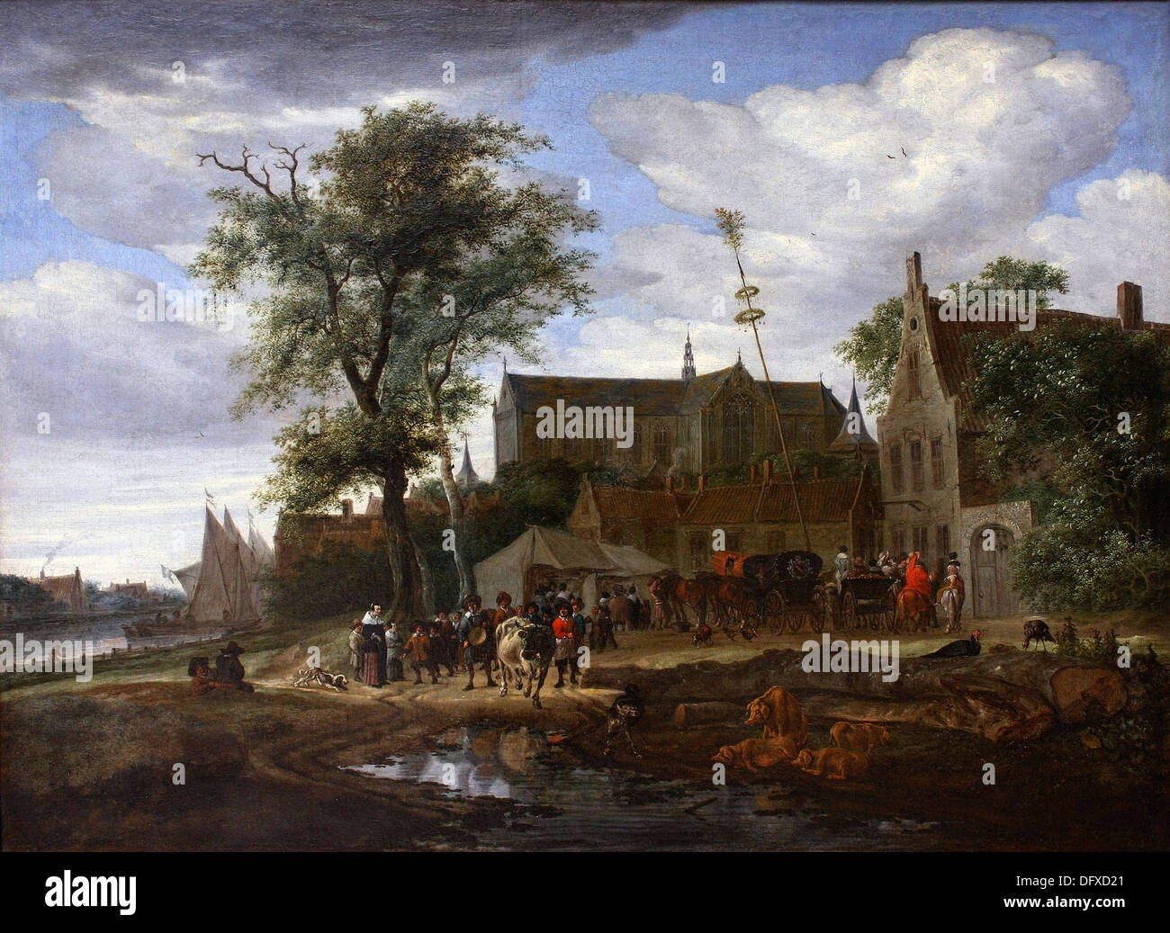 Salomon van Ruysdael - Viaggiatori prima di una Locanda con un maypole - 1664 - Museo delle Belle Arti - Budapest, Ungheria. Foto Stock
