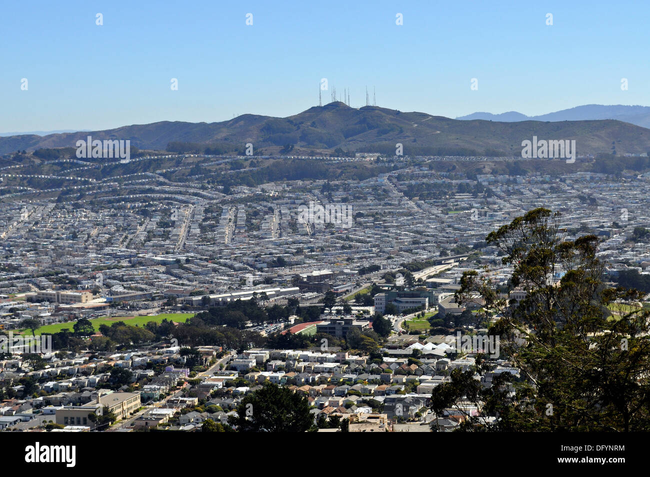 San Bruno Mountain da Mount Davidson in San Francisco Foto Stock