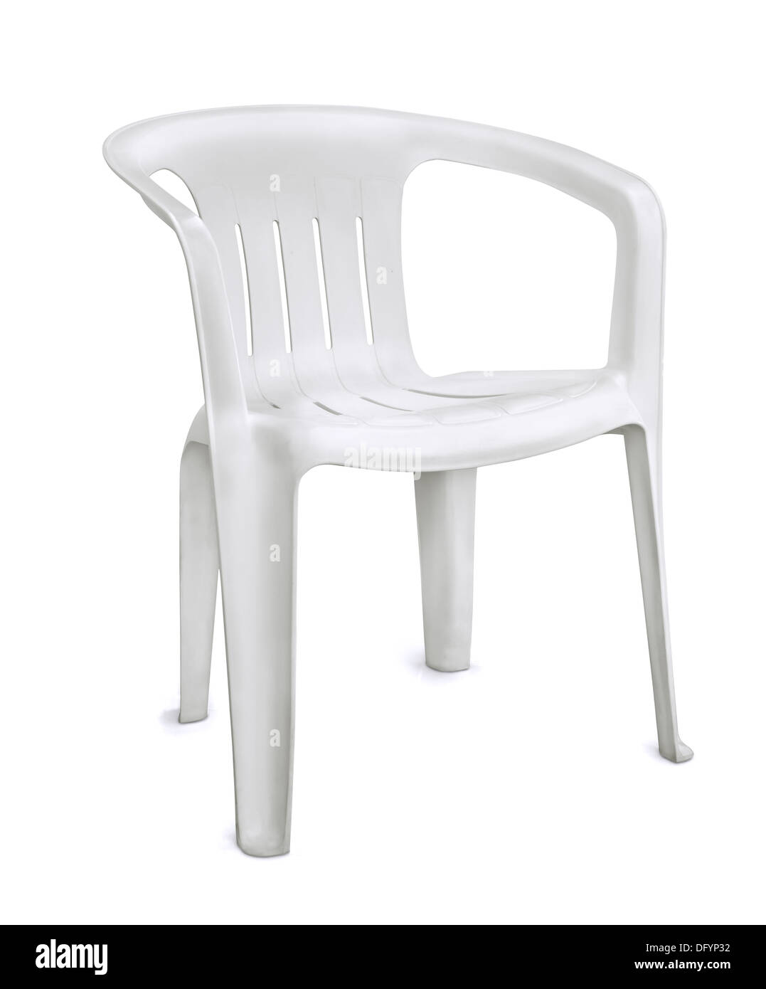 Sedia in plastica bianca isolata su bianco Foto Stock