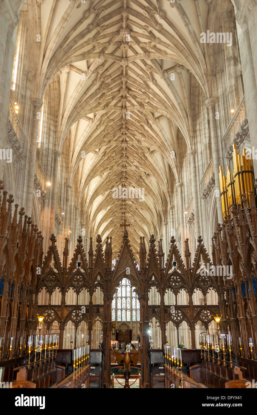 La lunga navata, Winchester Cathedral e Winchester, Hampshire, Inghilterra Foto Stock