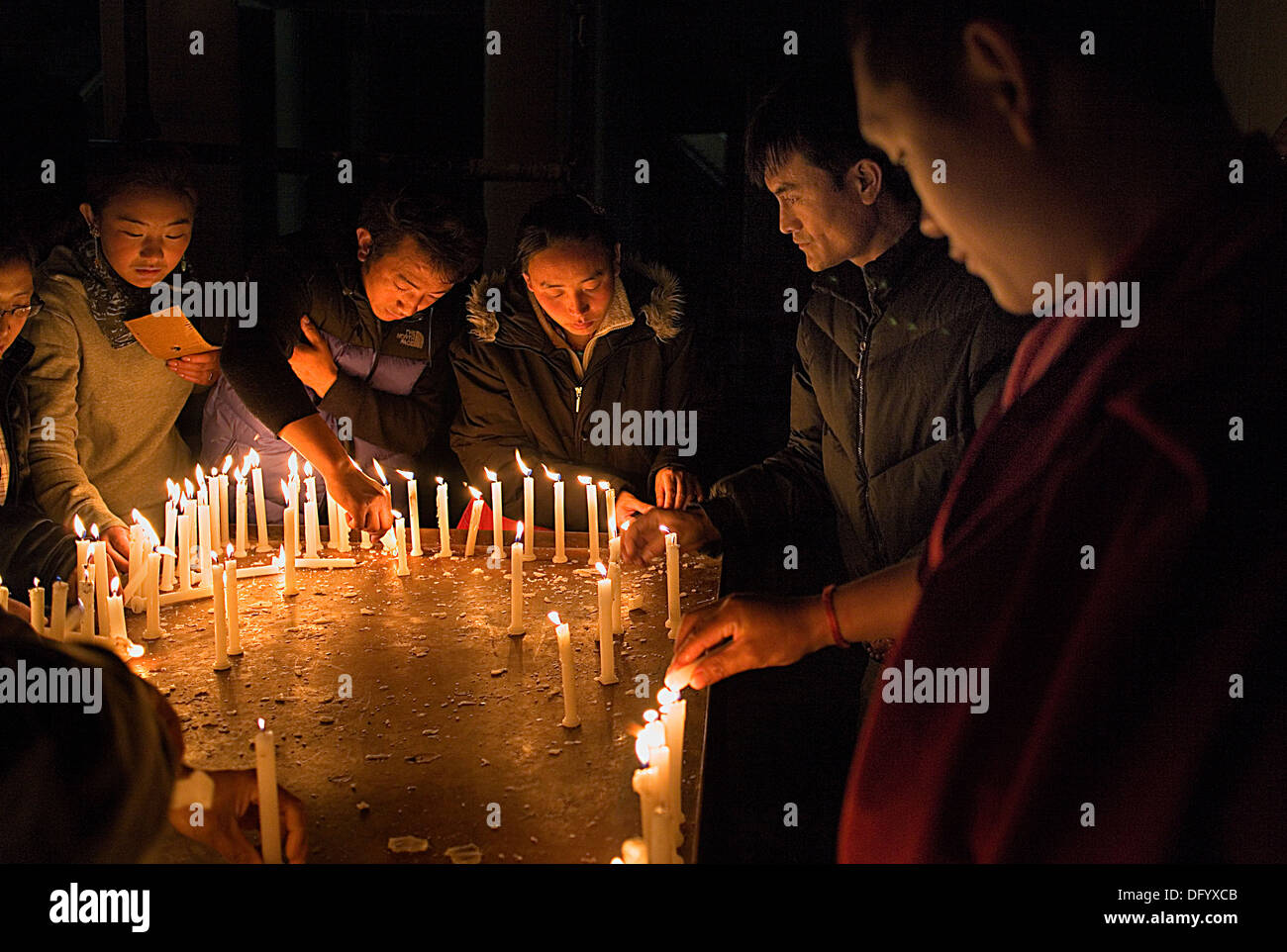 I manifestanti, per la libertà del Tibet, nel monastero Namgyal,nel complesso Tsuglagkhang. McLeod Ganj Dharamsala, Himachal Pradesh, Foto Stock