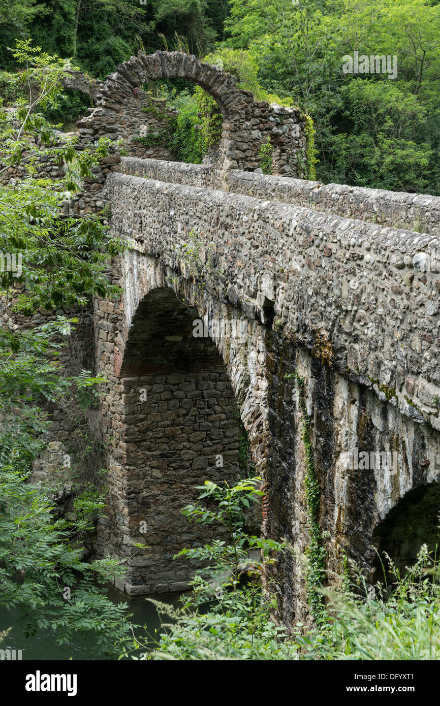 Francia, Ariège - al Pont du Diable attraversando il fiume Ariège a Mercus-Garrabet, vicino Via N20. Foto Stock