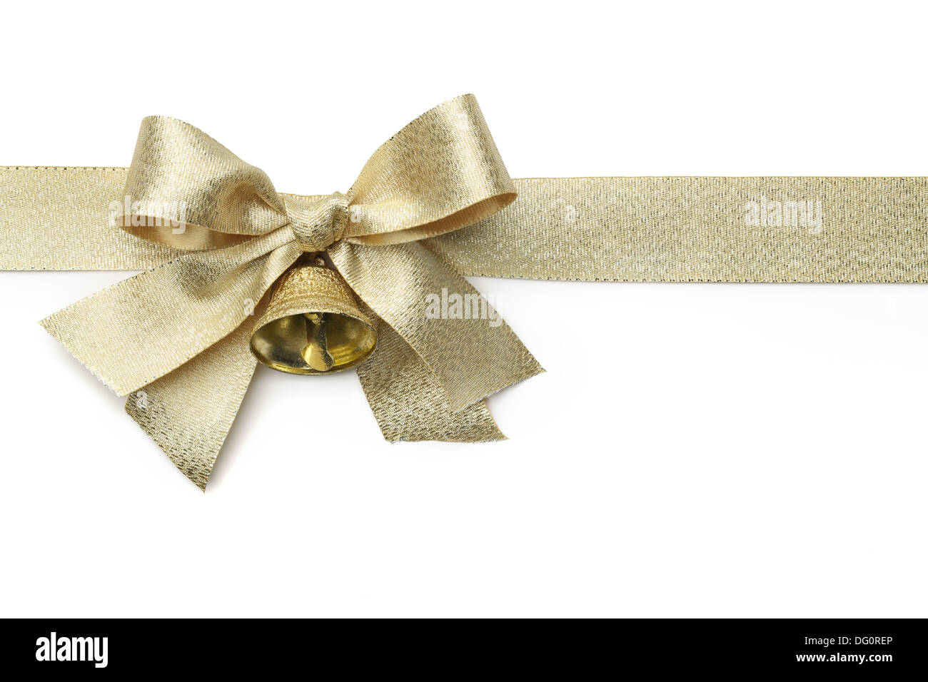 Nastro color oro con fiocco isolato su bianco Foto Stock Nastro color oro con fiocco isolato su bianco Foto Stock