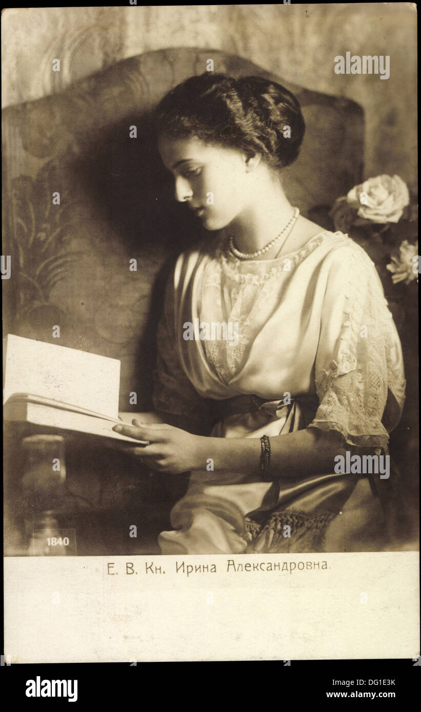 Ak Irina Alexandrowna Romanowa von Russland, Buch lesend; Foto Stock