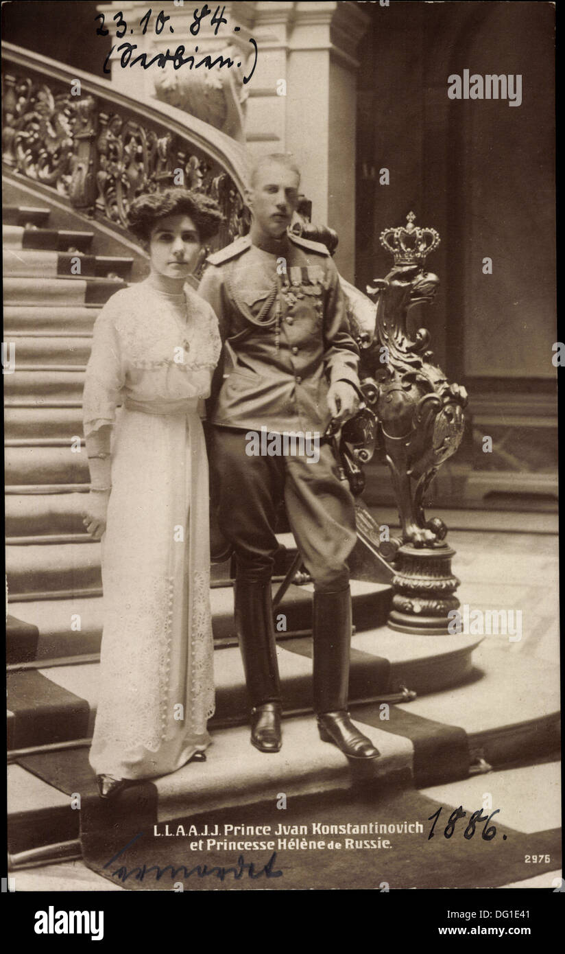 Ak Principe Ivan Konstantinovich de Serbie et Princesse Helene de Russie; Foto Stock