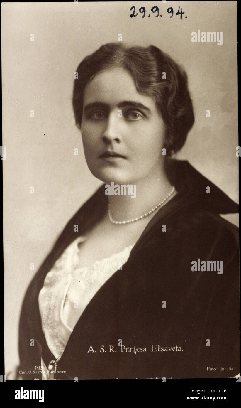 Ak A.S.R. Printesa Elisaveta, Prinzessin Elisabeth, Rumänien, Griechenland; Foto Stock