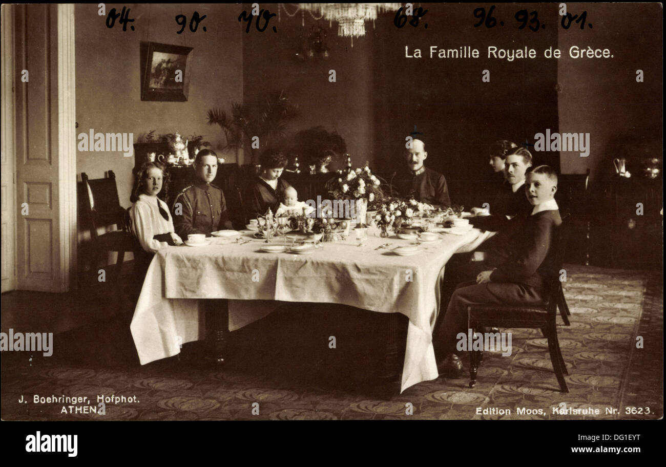 Ak La Famille Royale de Grece, Griechenland, Königsfamilie,Konstantin I,Georg II; Foto Stock
