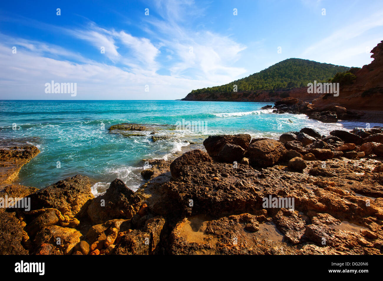 Isola di Ibiza Platja Es Bol Nou spiaggia Ses Salines in Sant Josep a isole baleari Foto Stock