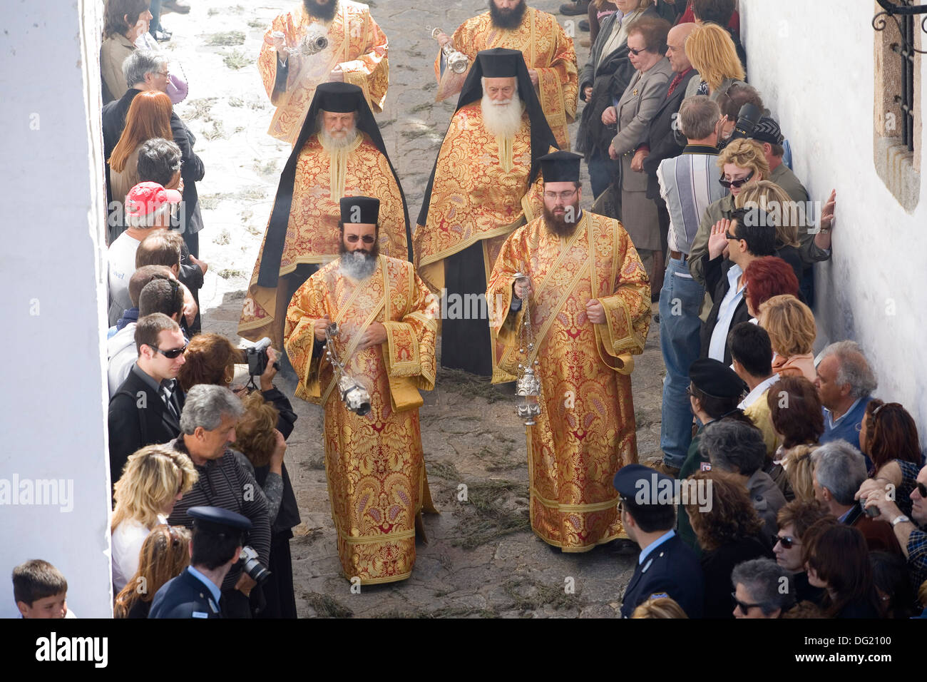 In Europa, in Grecia, Dodecaneso, PATMOS ISOLA, Chora, la pasqua ortodossa tempo, giovedì santo, rappresentazione dell'ultima cena Foto Stock