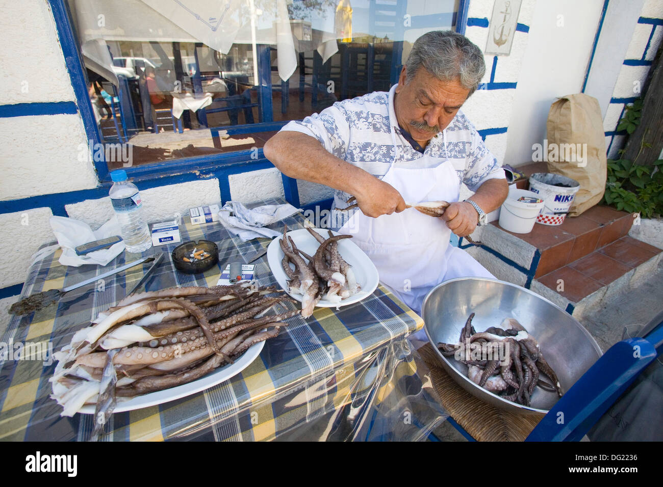 In Europa, in Grecia, Dodecaneso, PATMOS ISOLA, ristorante ostria, polpo Foto Stock