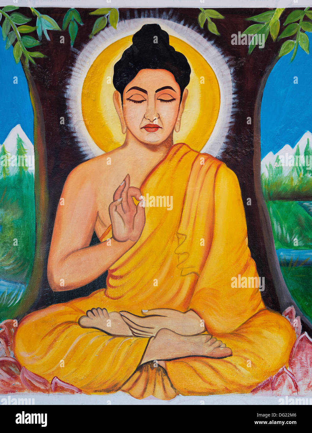 Buddha colorata carta murale. India Foto Stock