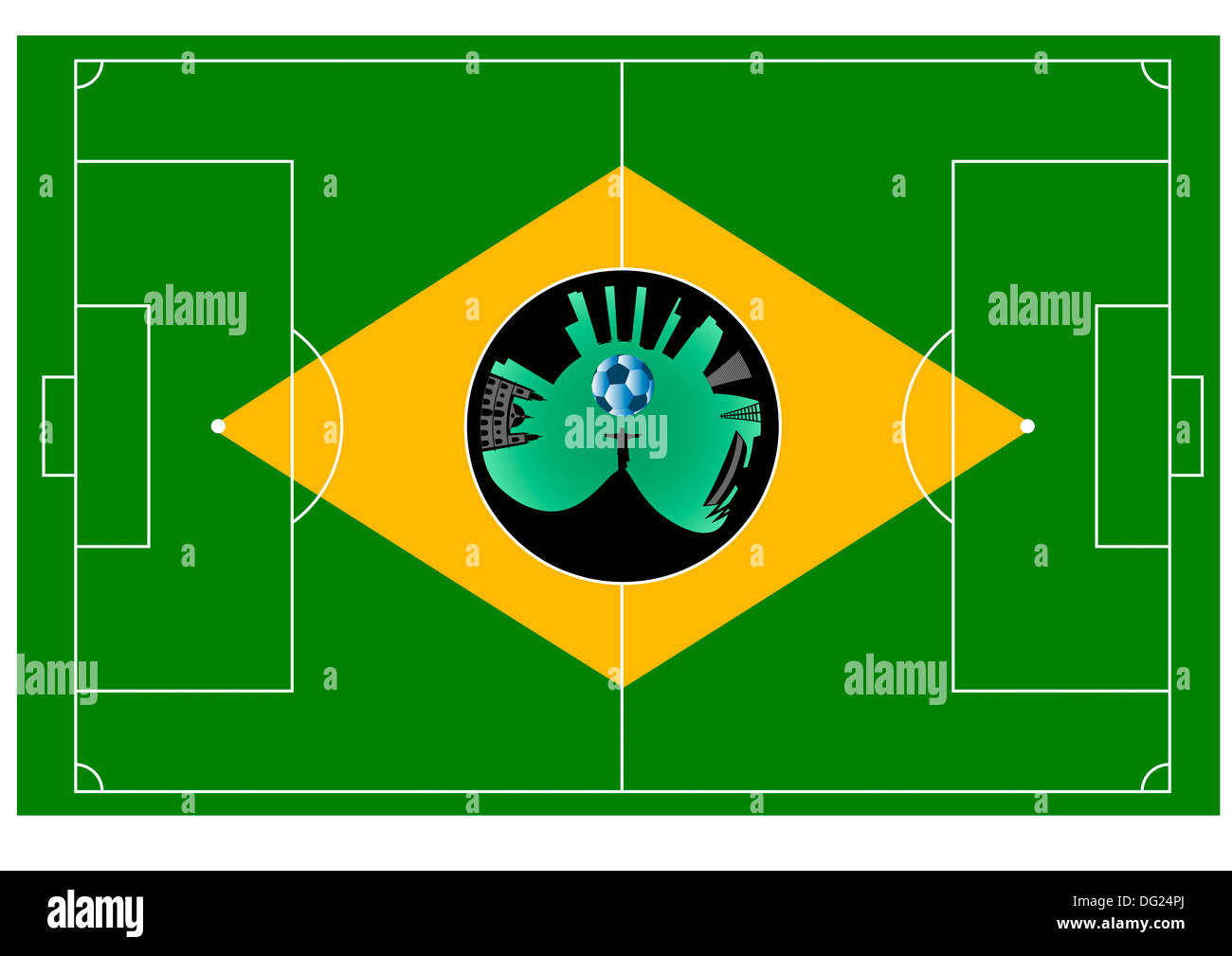 In Brasile il campo da calcio assomiglia a bandiera brasiliana Foto Stock