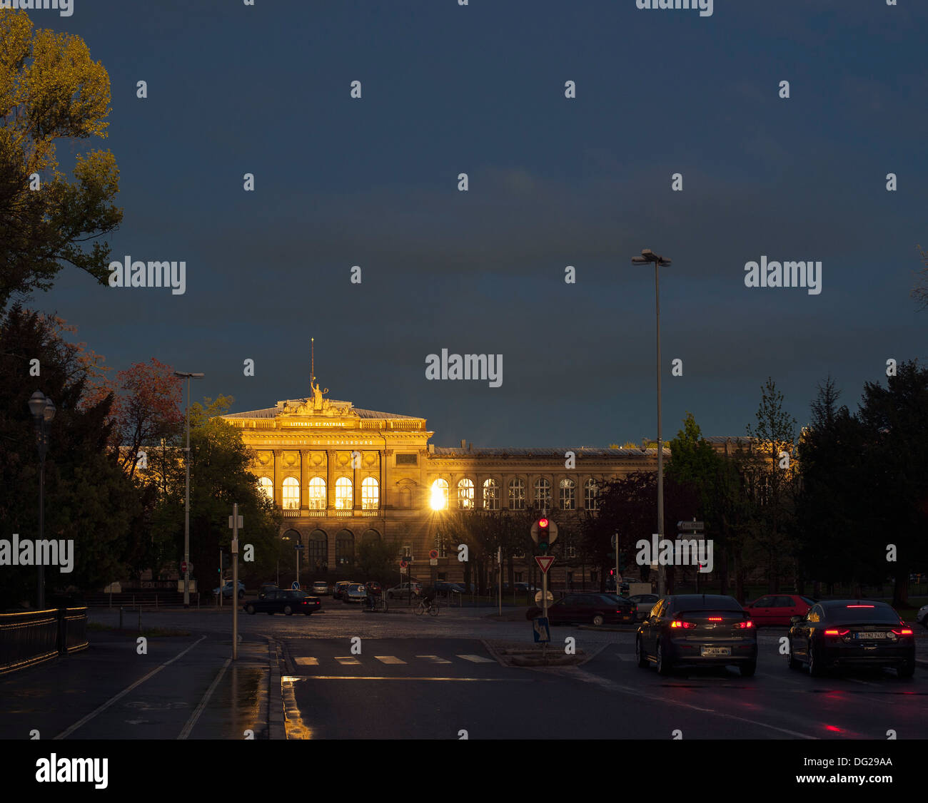 Palais Universitaire palazzo universitario al tramonto Strasburgo Alsace Francia Foto Stock