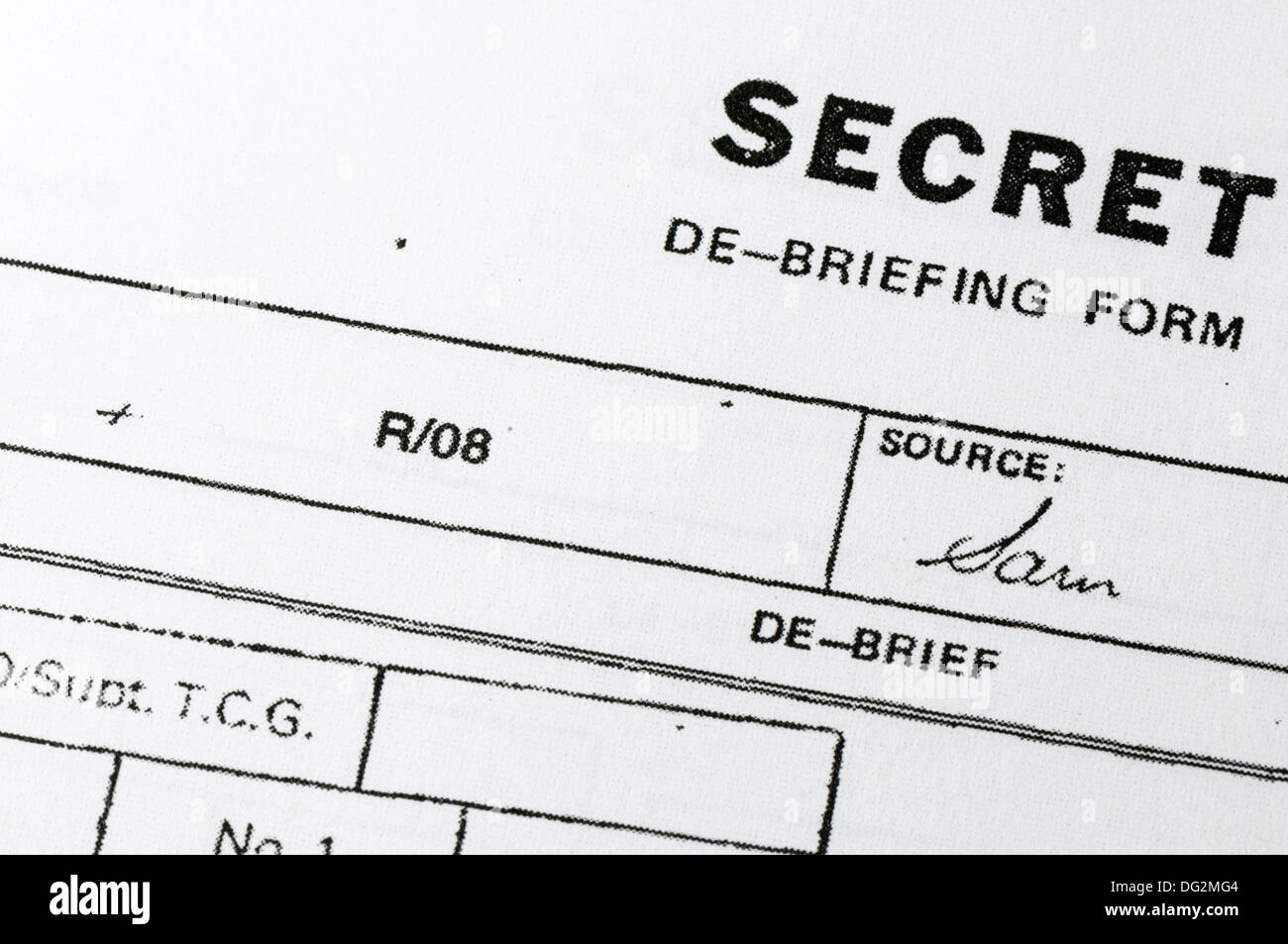 "Secret" debriefing forma di polizia Foto Stock