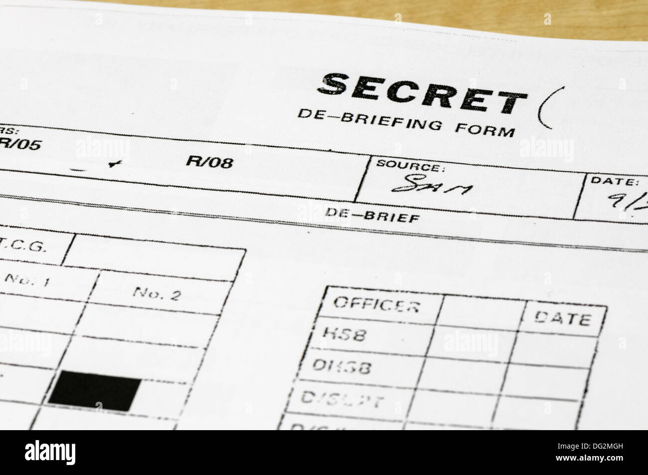 "Secret" debriefing forma di polizia Foto Stock