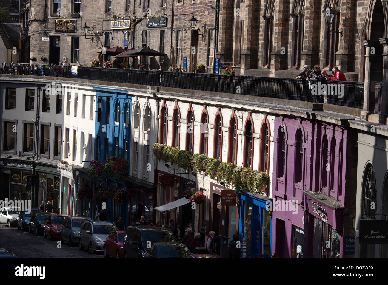 Città di Edimburgo in Scozia. Una vista pittoresca del West Bow nella Cittã Vecchia di Edimburgo,. Foto Stock