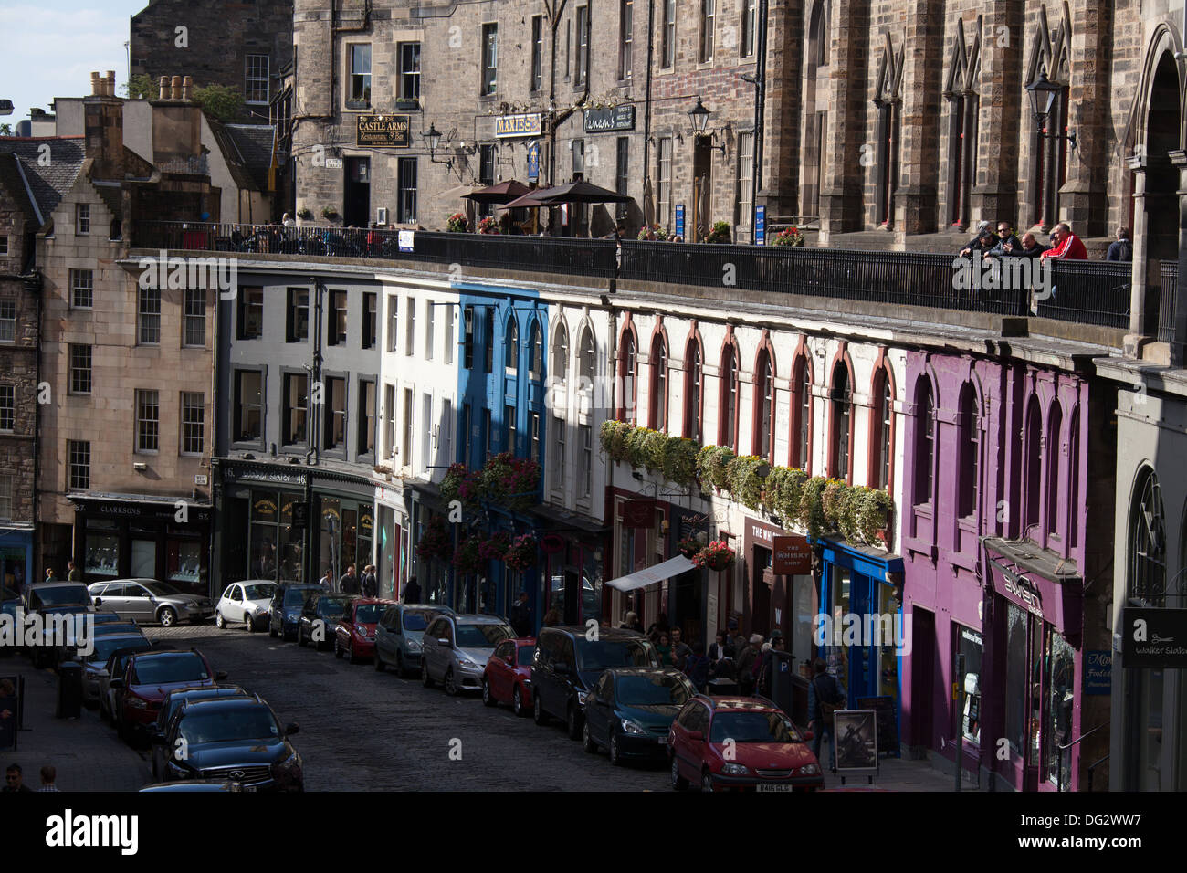 Città di Edimburgo in Scozia. Una vista pittoresca del West Bow nella Cittã Vecchia di Edimburgo,. Foto Stock