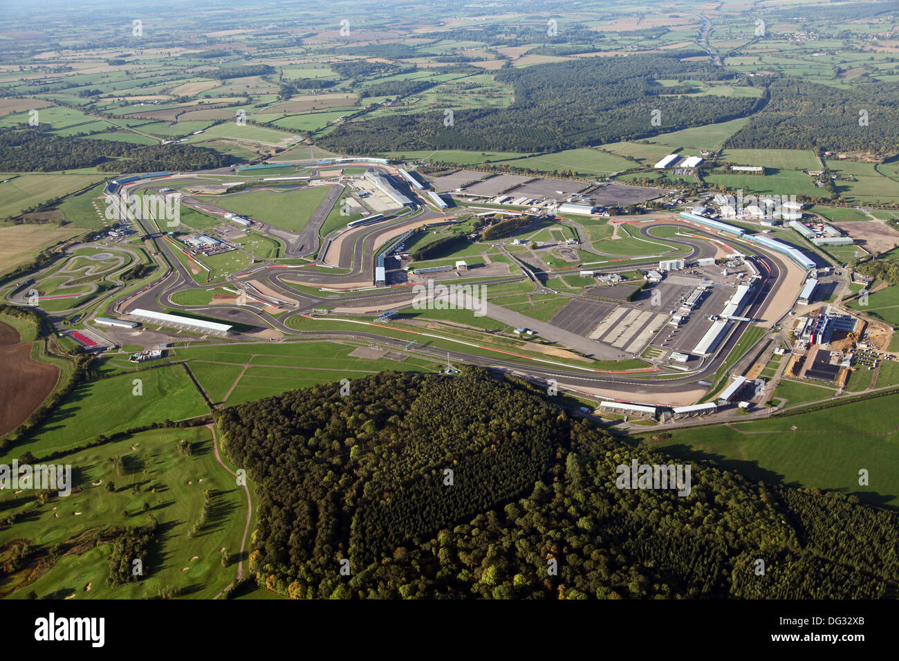 Vista aerea del circuito di Silverstone nel circuito del Northamptonshire Foto Stock