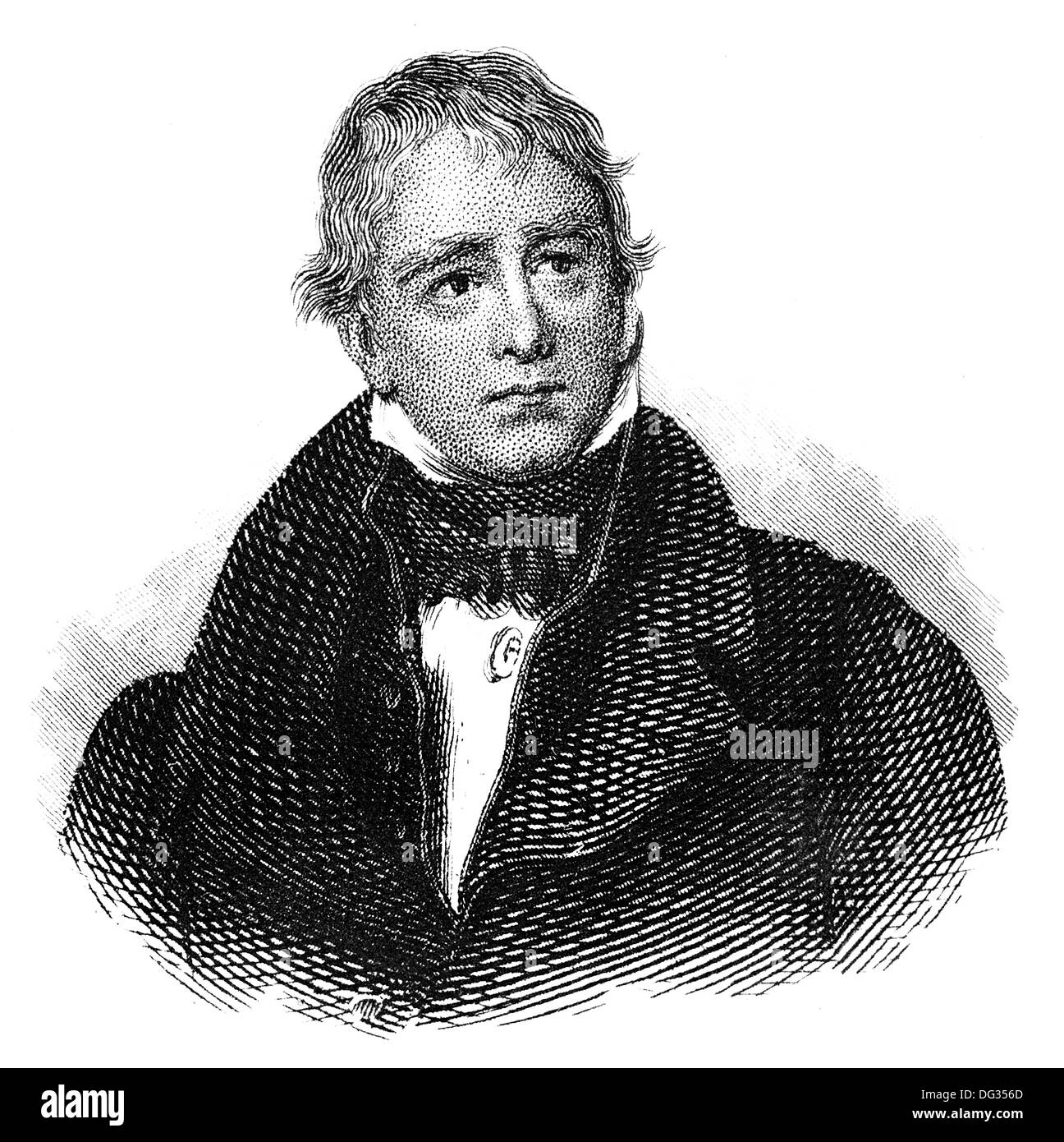 Ritratto di Sir Walter Scott, 1° Baronet di Abbotsford, 1771 - 1832, un poeta Scozzese e scrittore Foto Stock