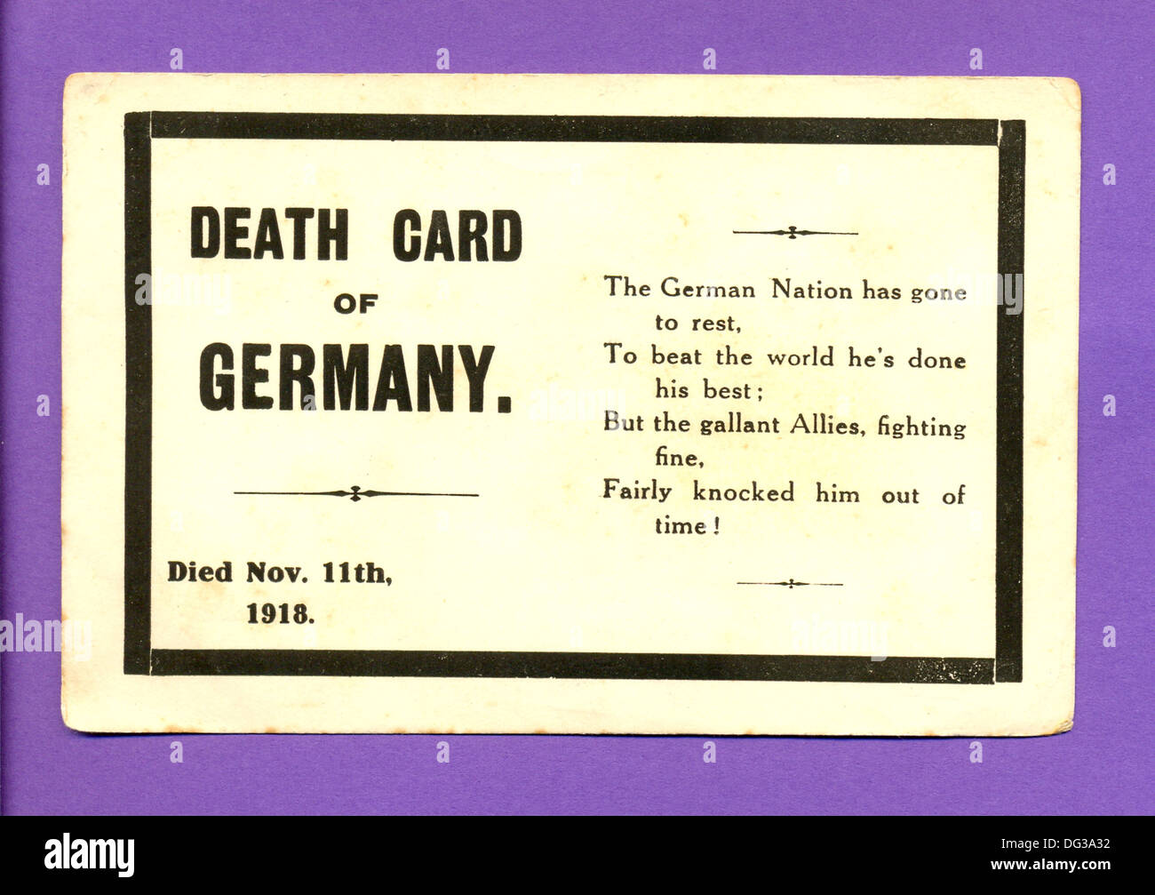 La Prima guerra mondiale lo spoofing di scheda di lutto per la morte di Germania Foto Stock