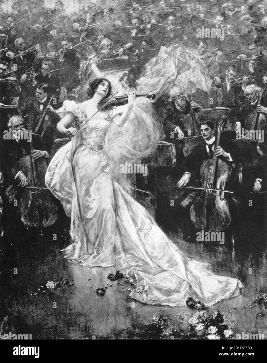 Questa illustrazione è apparso a Londra-basata di Penrose pittorica di annuale 1900. Questa immagine mostra una donna giocando un concerto di violino. Foto Stock