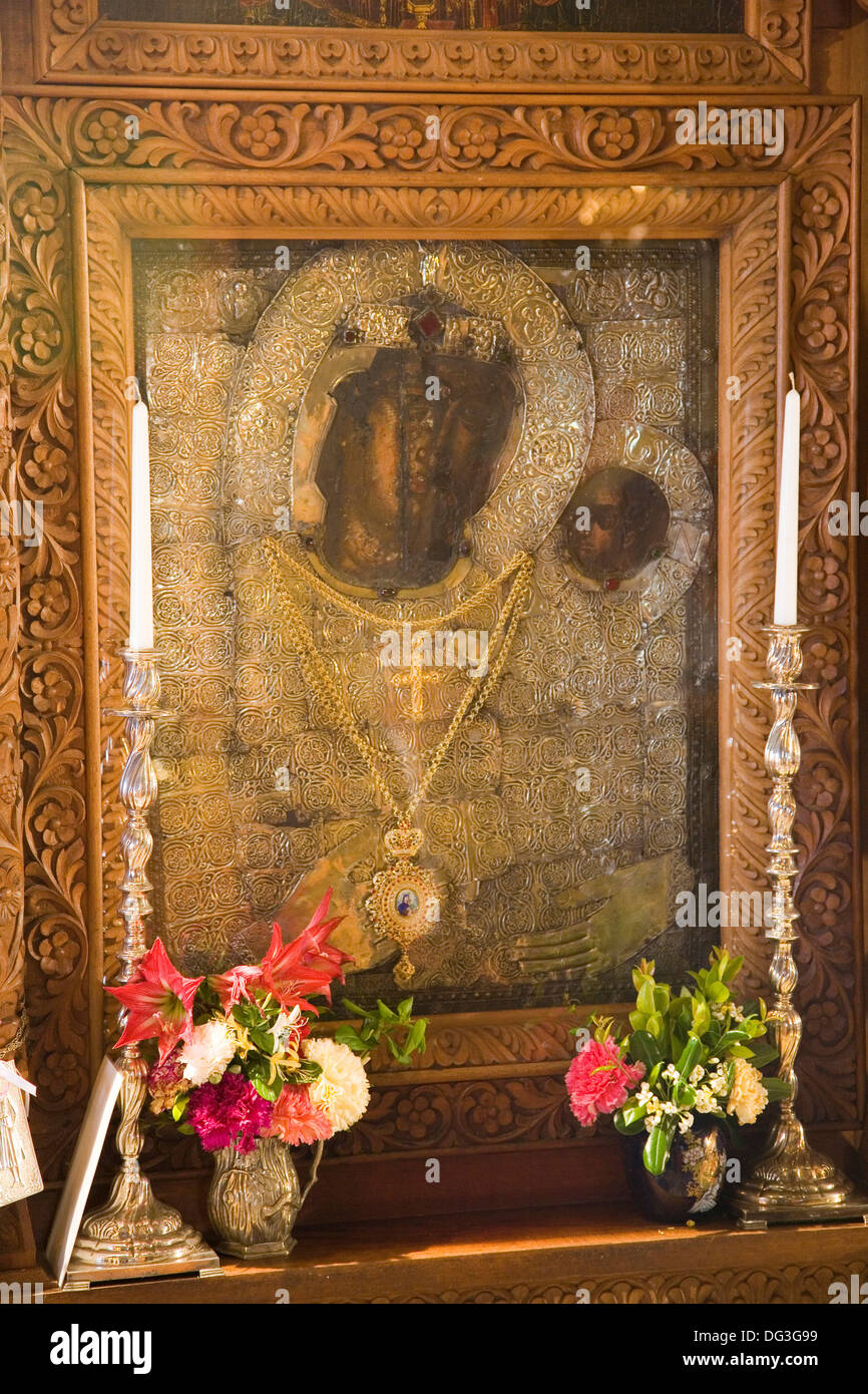 In Europa, in Grecia, Dodecaneso, PATMOS ISOLA, chora, chiesa di Nostra Signora del Salvatore, la miracolosa icona della Madonna del Salvatore Foto Stock