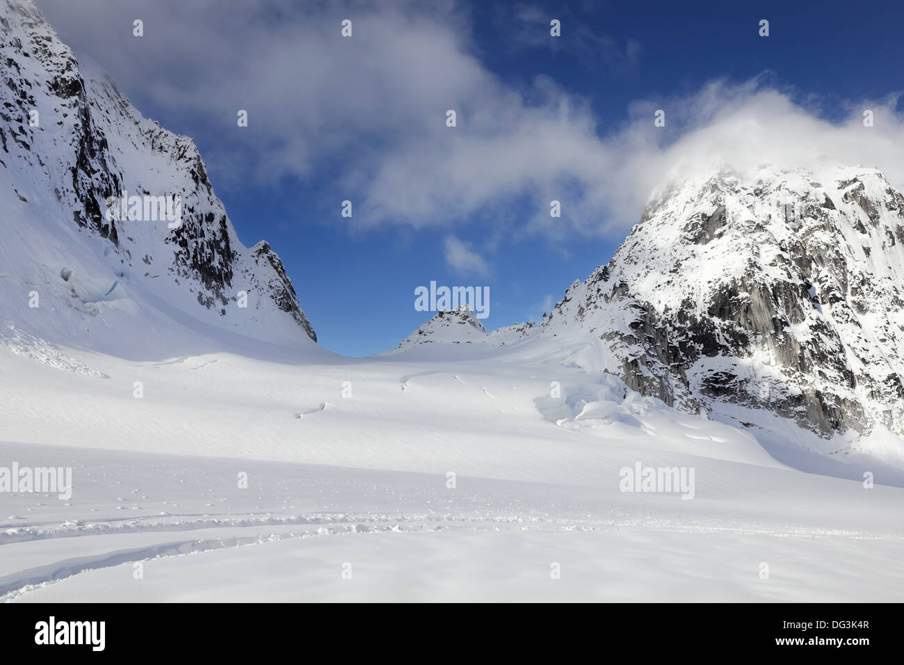 Vista dalla Pika ghiacciaio nel Parco Nazionale di Denali dopo un piano di sbarco Foto Stock