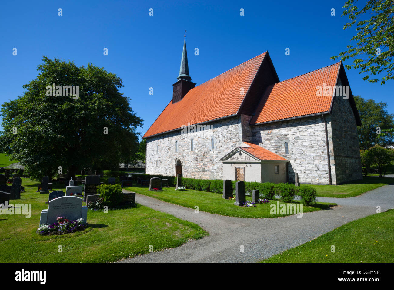 Chiesa Stiklestad, vicino la scena della famosa battaglia di Stiklestad, Verdal, Nord-Trndelag, Norvegia, Scandinavia, Europa Foto Stock