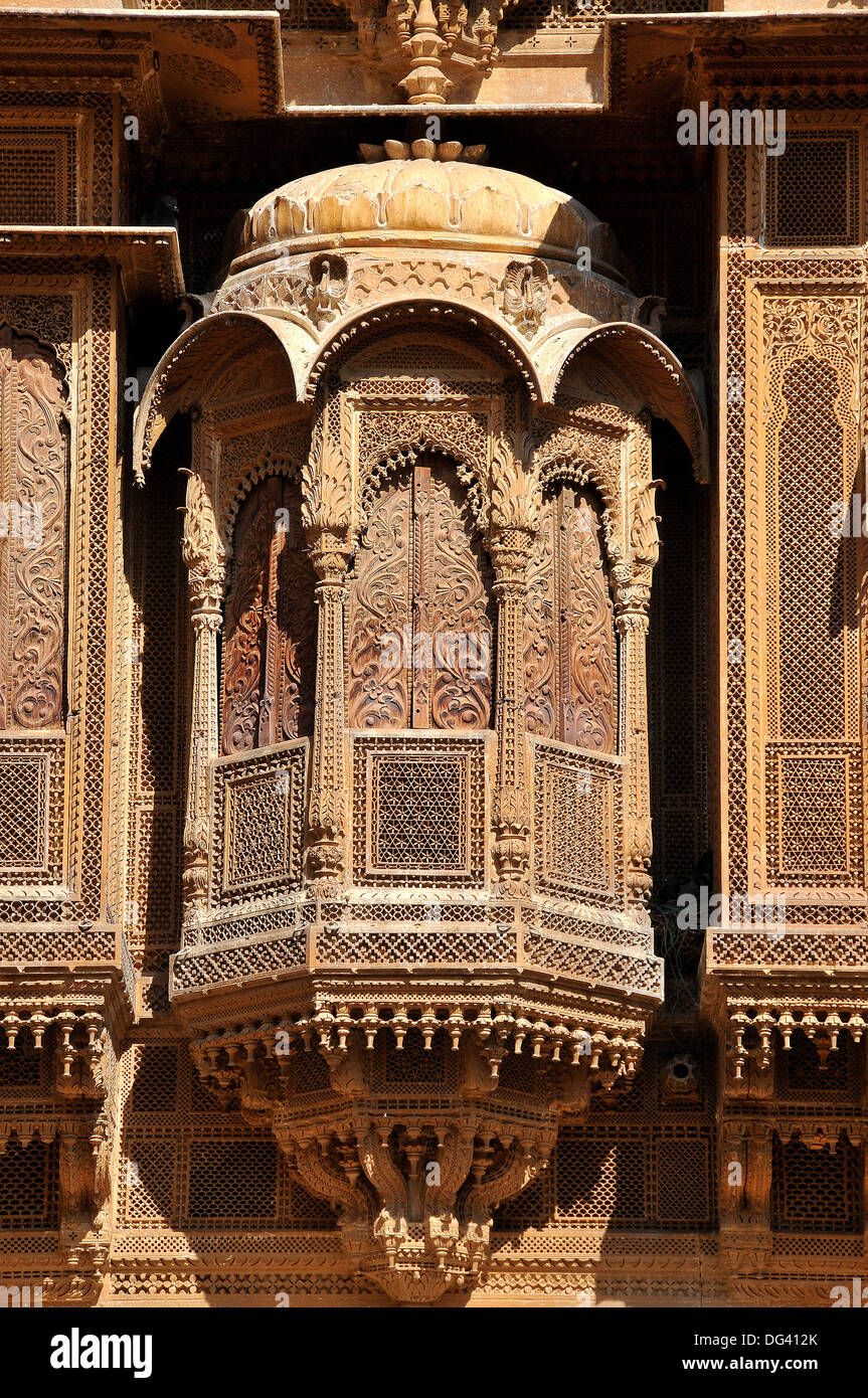 Patwa havelis, rinomata residenza privata in Jaisalmer, Rajasthan, India, Asia Foto Stock
