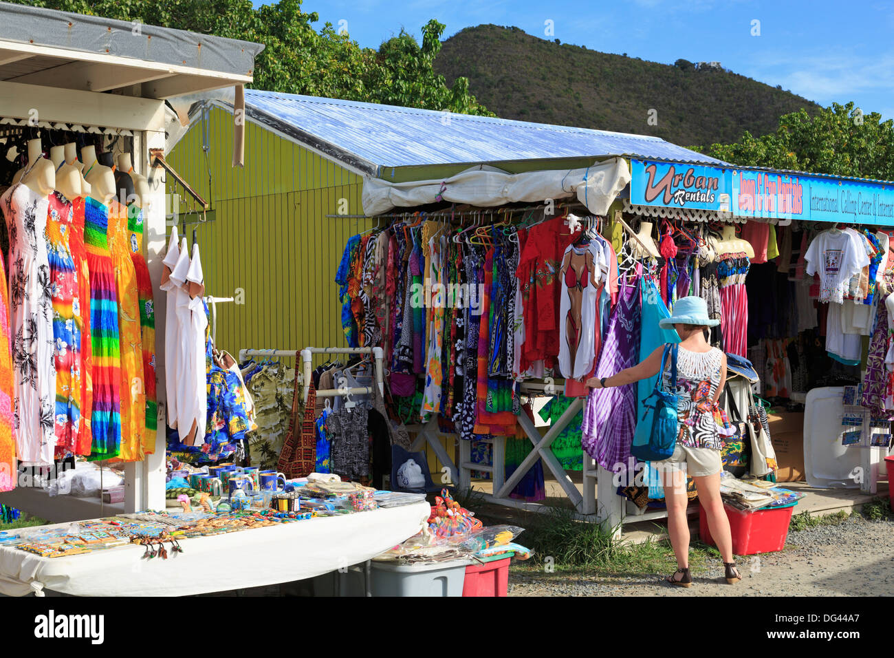 Negozio di artigianato in Road Town, Tortola, Isole Vergini Britanniche, West Indies, dei Caraibi e America centrale Foto Stock