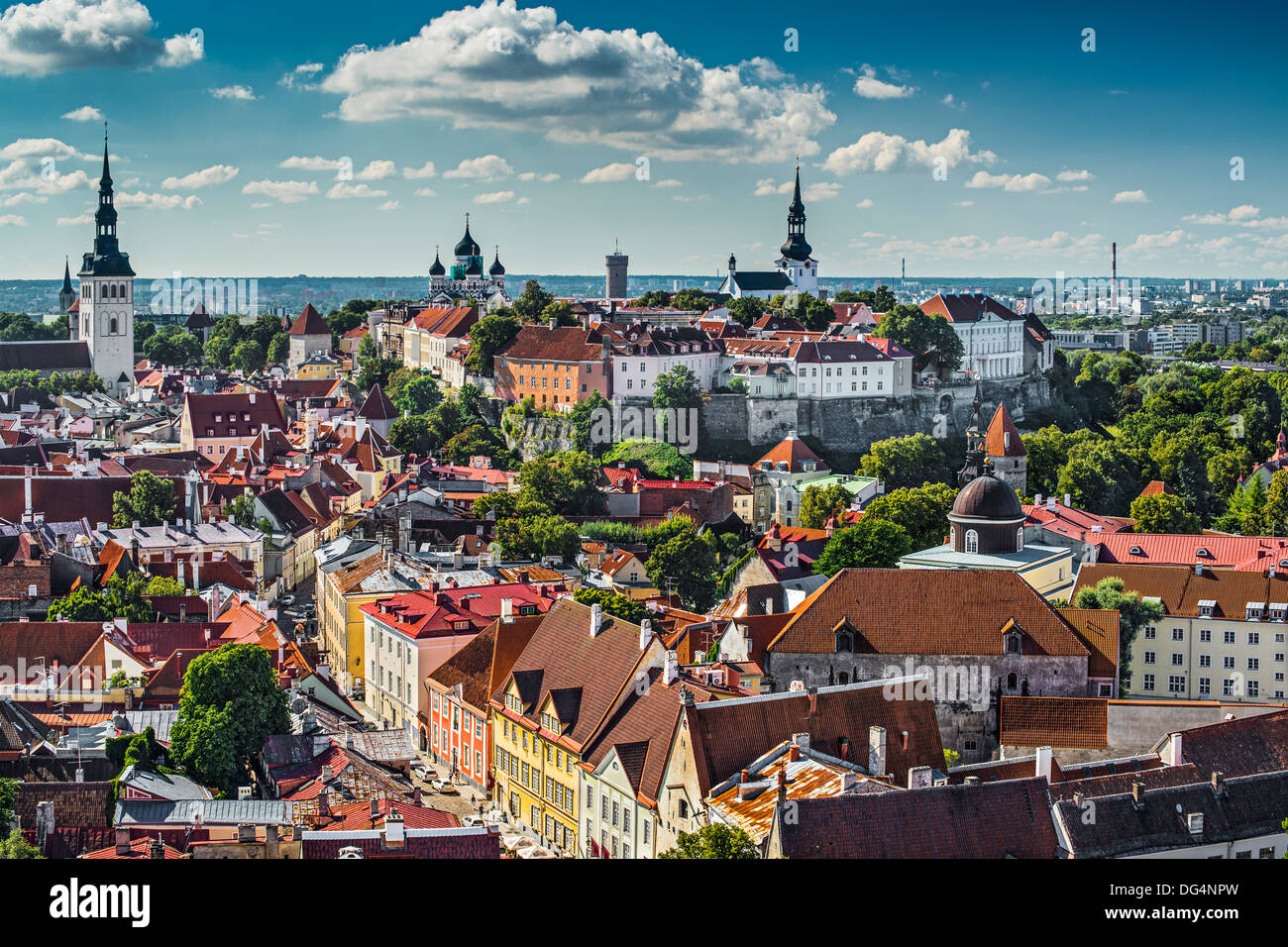 Skyline di Tallinn, Estonia presso la vecchia città. Foto Stock