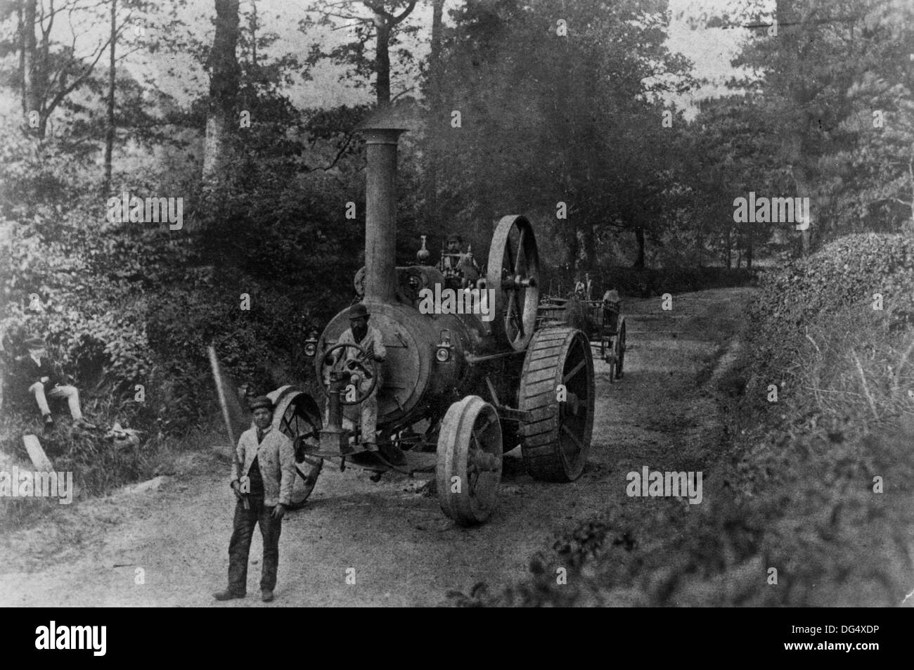 1869 Tasker motore trazione en route da Andover per uno spettacolo agricolo in Southampton. Foto Stock
