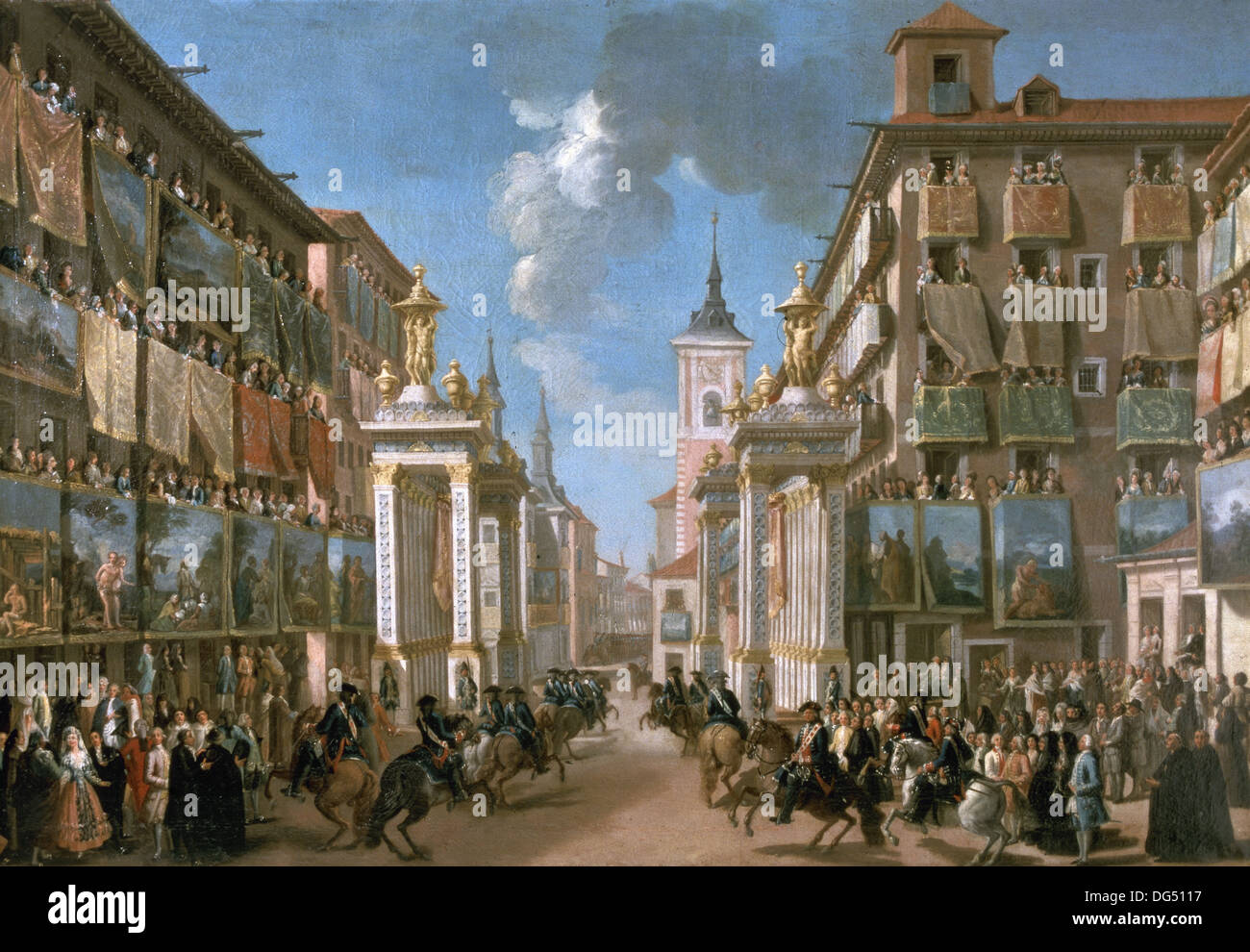 Lorenzo Quiros (1717-1789). Il re Carlo III entrata in Madrid. Spagna.1760 attraverso calle Mayor. Foto Stock