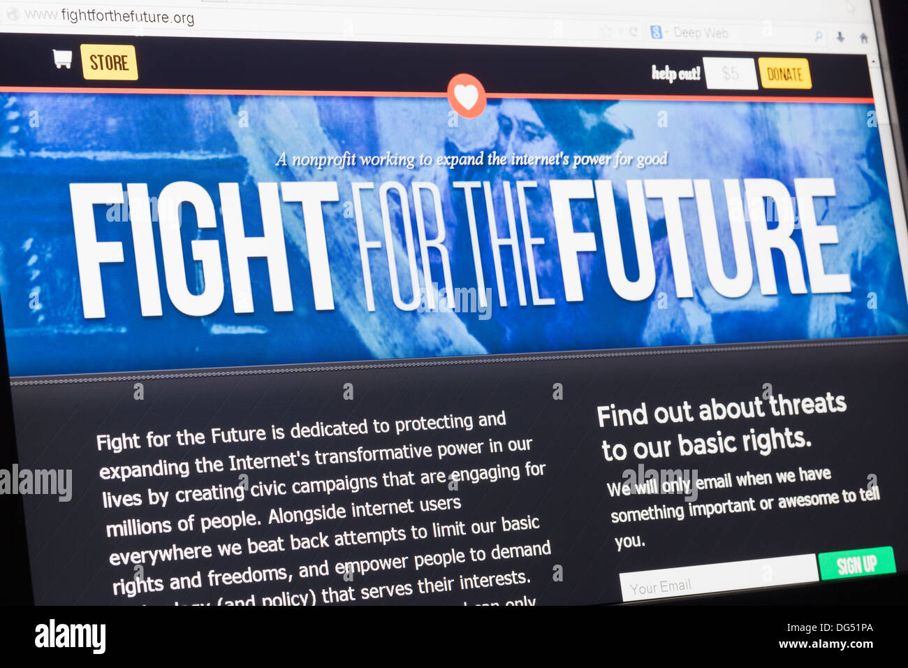Screenshot della lotta per il futuro homepage Foto Stock