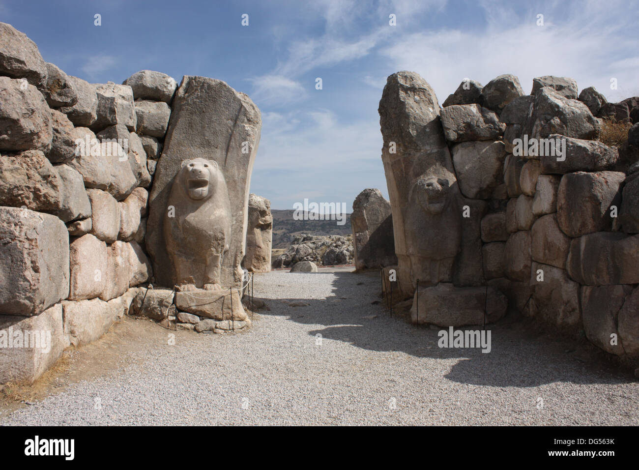 La Porta del Leone all'Hittita città di Hattusa in Turchia. Foto Stock