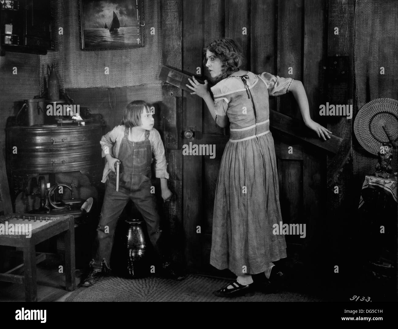 Jackie Coogan e Gloria grigio, On-Set del Film Muto, 'Piccolo Robinson Crusoe', Metro-Goldwyn, 1924 Foto Stock