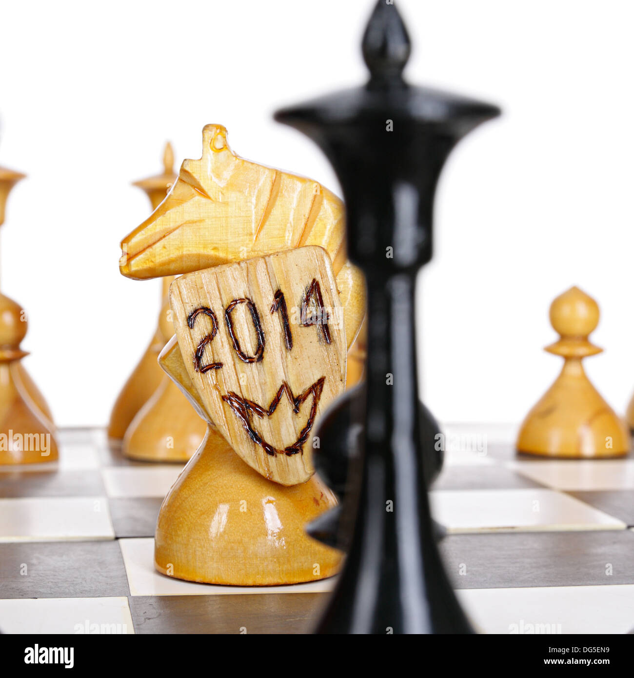 Il cavaliere di scacchi come un nuovo anno del cavallo di 2014 Foto Stock