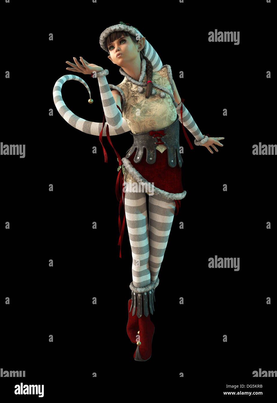 Computer grafica 3d di un simpatico elf natale con cappuccio appuntito Foto Stock