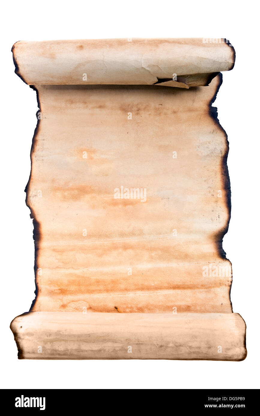 Vecchio rotolo di pergamena sfilacciato Foto Stock