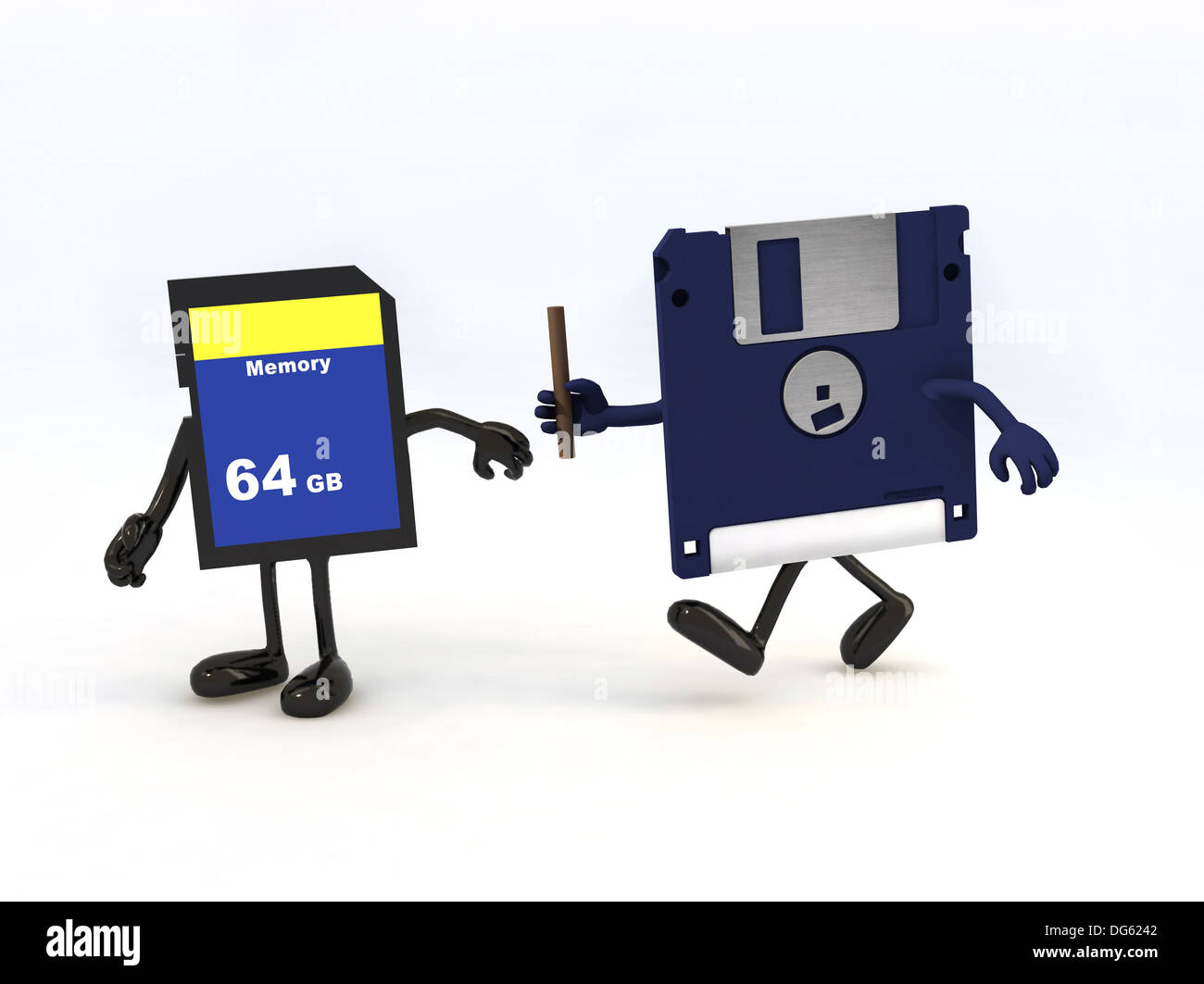 Relè tra floppy disk e Memory Stick™, il concetto di innovazione tecnology Foto Stock