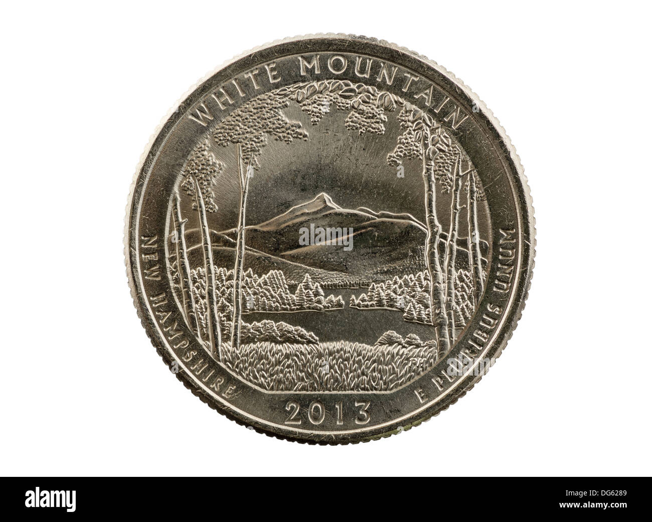 White Mountains del New Hampshire trimestre commemorative coin isolato su bianco Foto Stock