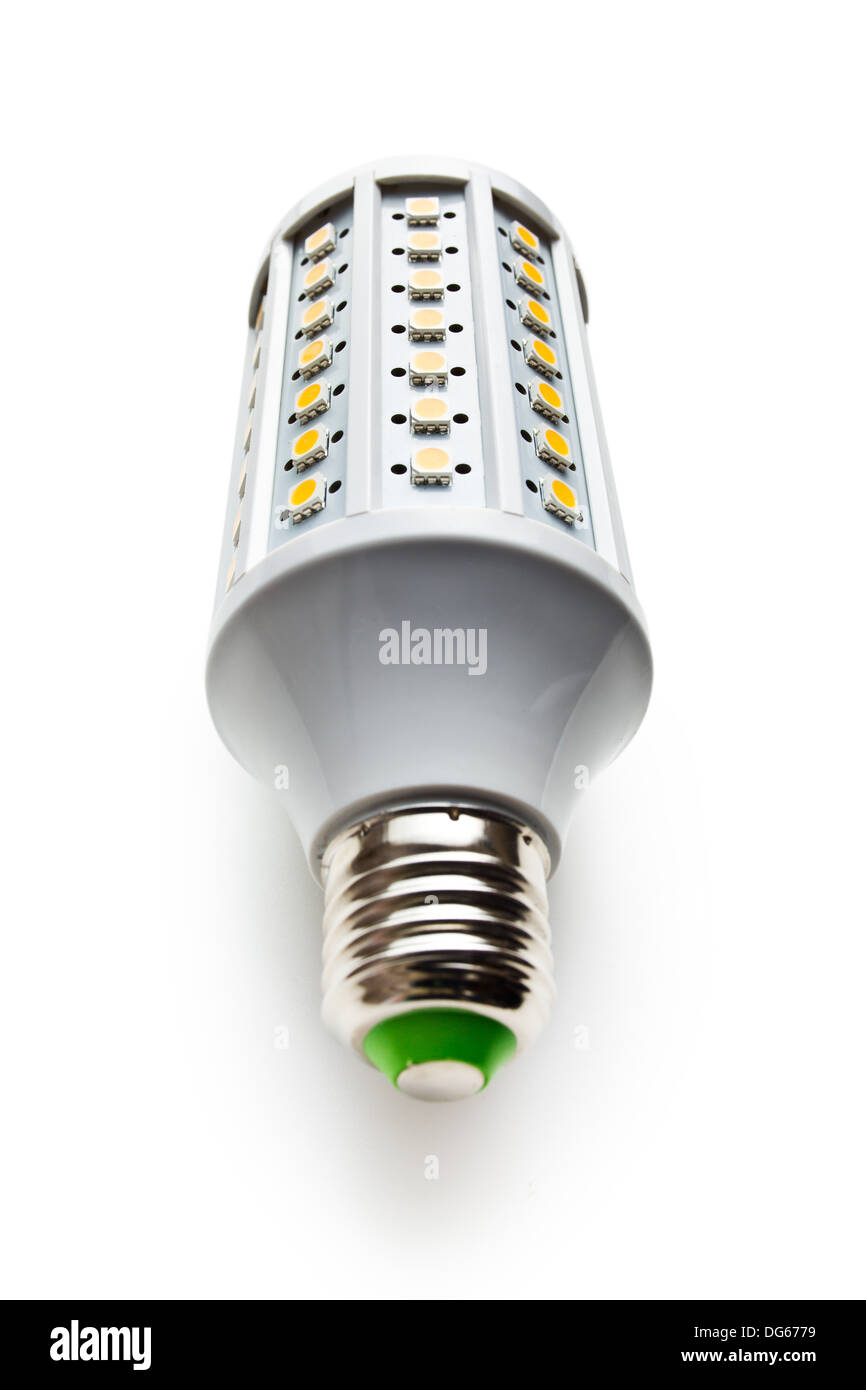 LED lampadina luce su sfondo bianco Foto Stock