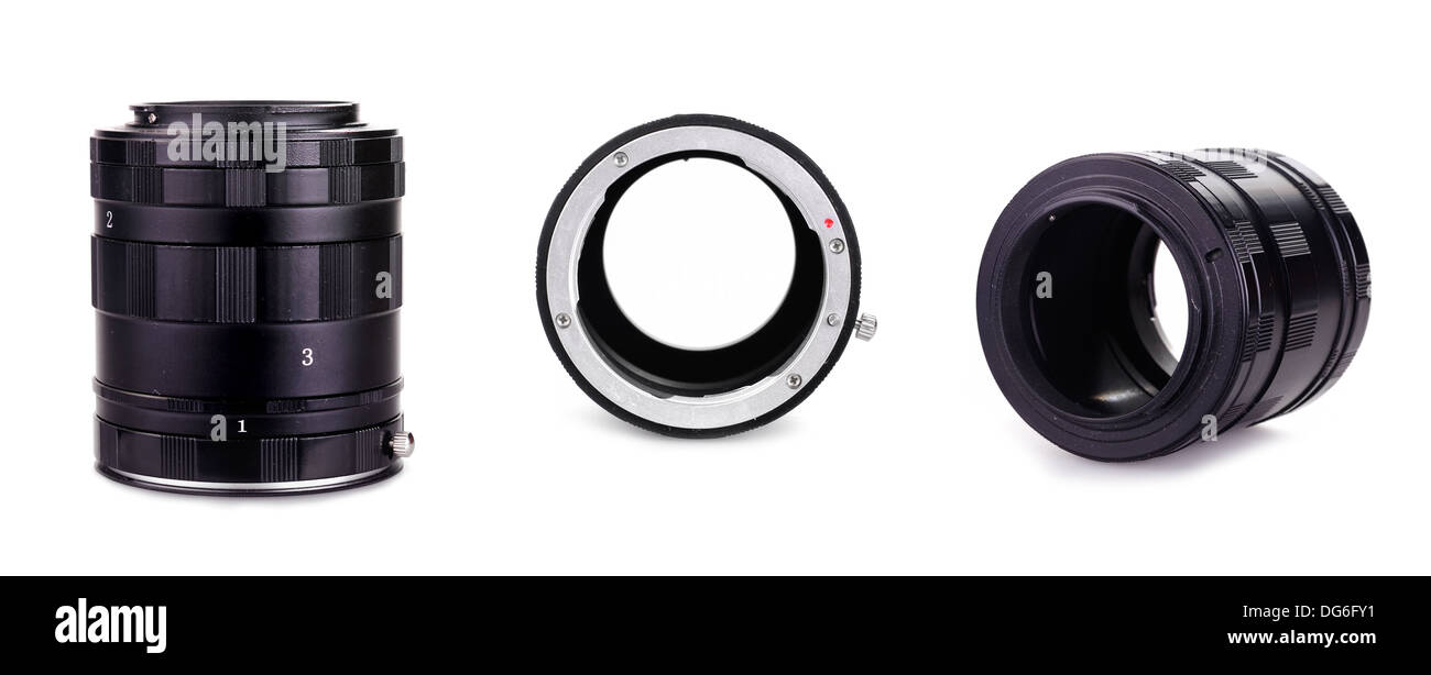 Macro tubo di prolunga Adattatore anello, isolato su bianco Foto Stock